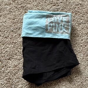 PINK Victoria's Secret Y2K Black Yoga Shorts with Aqua Foldover Waistband